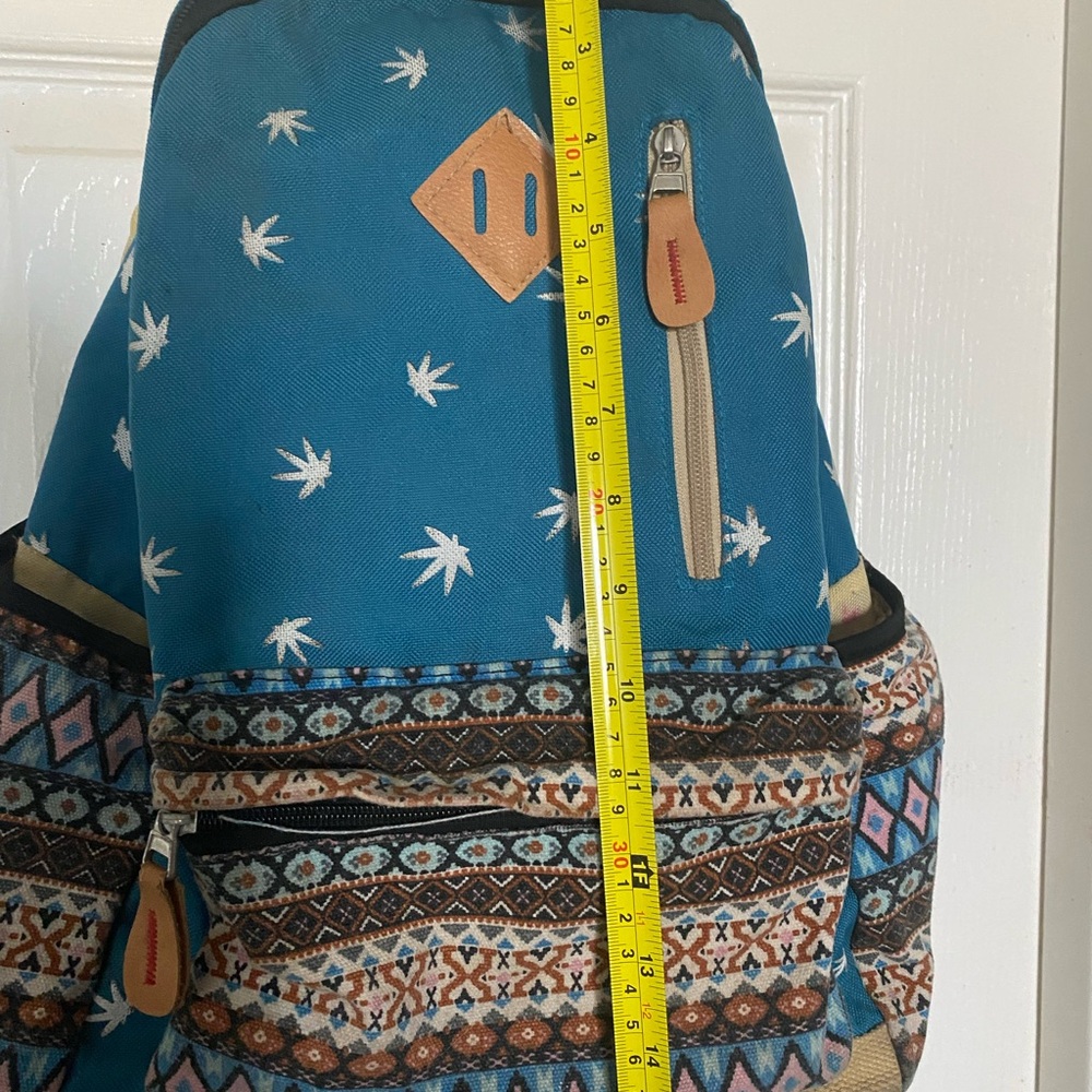 Teal Canvas Backpack With Patterned Front Pocket … - image 3